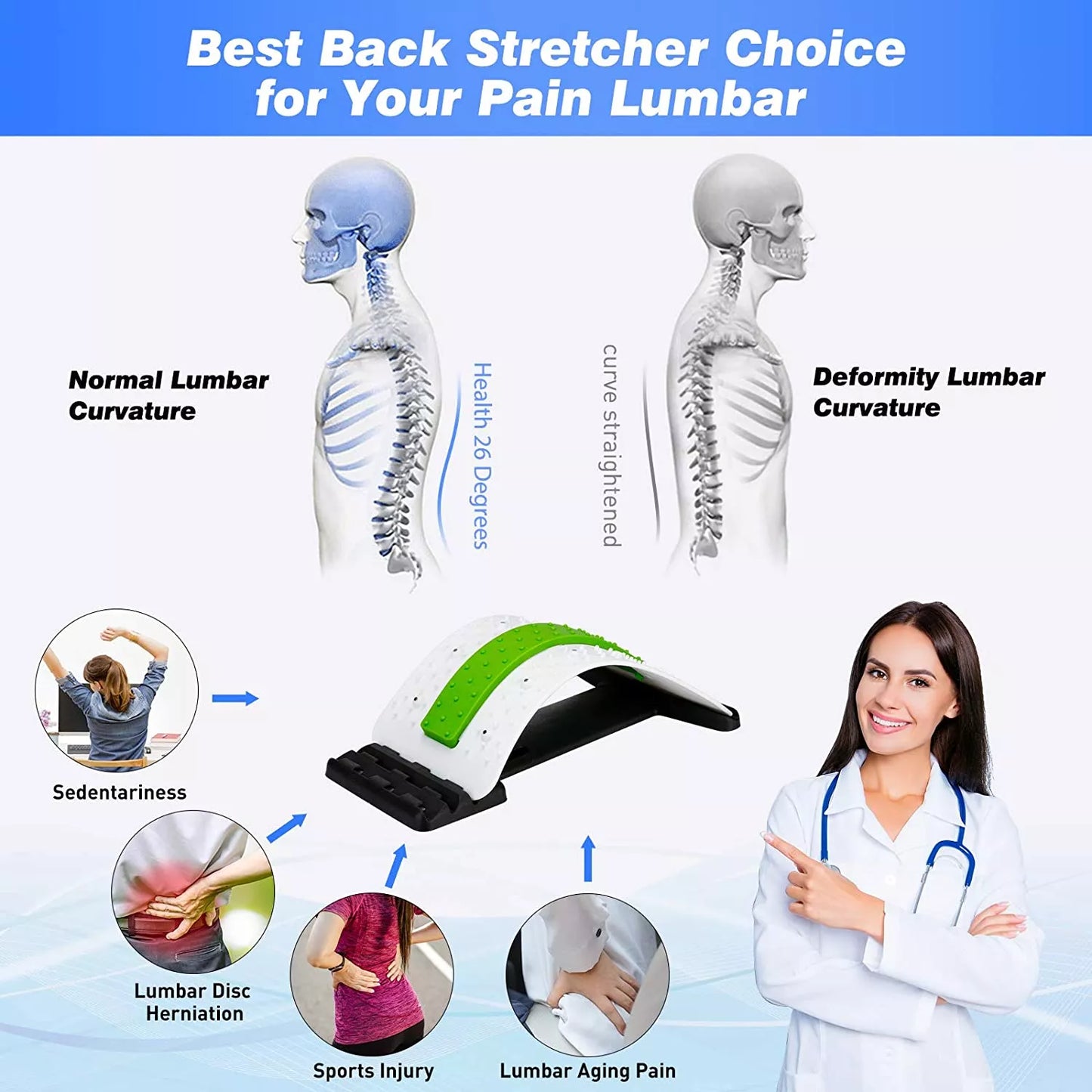 BACK STRETCHER |Lumbar back pain relief device for men and women